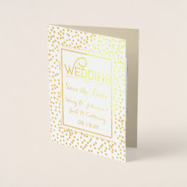 Tarjeta Con Relieve Metalizado Foto Save the Date Gold Tipography