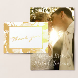 Tarjeta Con Relieve Metalizado Fotografía de boda de limones dorados modernos y f