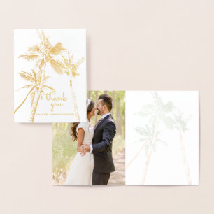 Tarjeta Con Relieve Metalizado Fotografía Palm Trees Beach Moderno Gracias