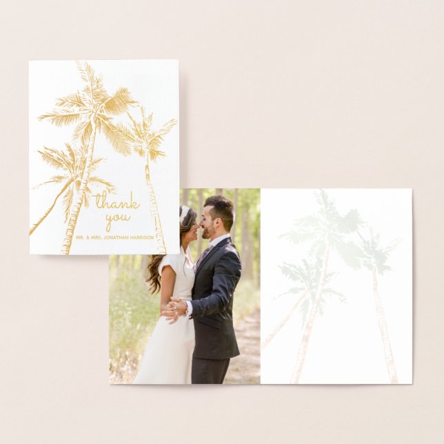 Tarjeta Con Relieve Metalizado Fotografía Palm Trees Beach Moderno Gracias (Demostración)