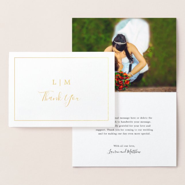 Tarjeta Con Relieve Metalizado Fotografía simple monograma matrimonio elegante Gr (Demostración)