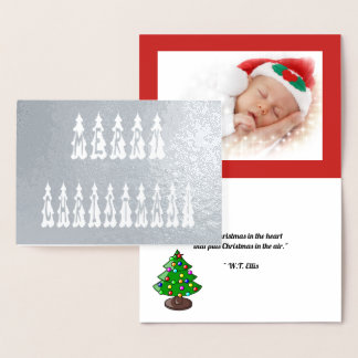 Tarjeta Con Relieve Metalizado Fuerte fuente de árbol de navidad, añadir foto, ve
