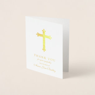 Tarjeta Con Relieve Metalizado Funeral Gracias Cartas Cruz de Oro 2 Relieve metal