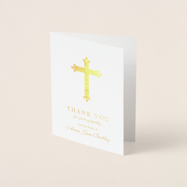 Tarjeta Con Relieve Metalizado Funeral Gracias Cartas Cruz de Oro 2 Relieve metal (Anverso)