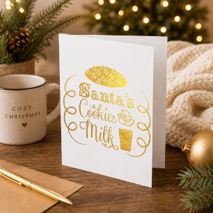 Tarjeta Con Relieve Metalizado Galletas y Leche de Santa Navidad Caprichosa