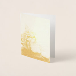 Tarjeta Con Relieve Metalizado Gatito lindo con una pata al aire libre