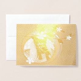 Tarjeta Con Relieve Metalizado Gatitos, flores, chispas y punto de polka, ZKOA