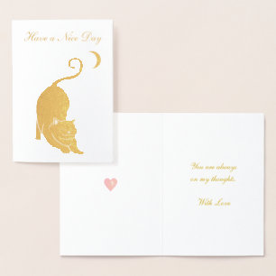 Tarjeta Con Relieve Metalizado Gato de saludo de buen día