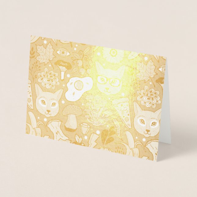 Tarjeta Con Relieve Metalizado Gato y huevo en rojo (Anverso)