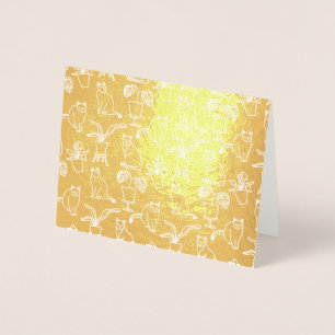 Tarjeta Con Relieve Metalizado Gatos blancos en negro