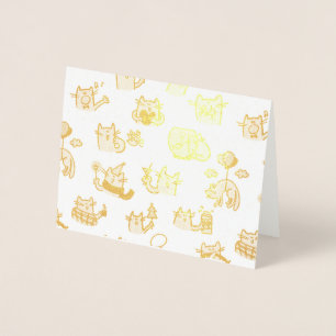 Tarjeta Con Relieve Metalizado Gatos divertidos, leche y magia.v