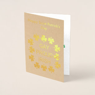 Tarjeta Con Relieve Metalizado Gay Proud Irlandés LGBT Rainbow Shamrock