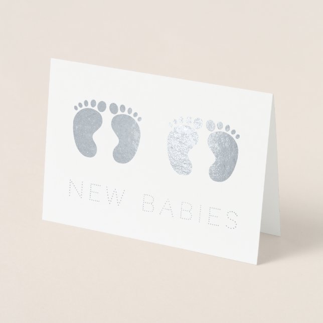 Tarjeta Con Relieve Metalizado Gemelos Recienes nacidos plateados (Anverso)