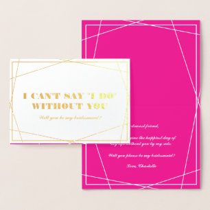 Tarjeta Con Relieve Metalizado Geométrica Gold y Hot Pink Be My Bridesmaid