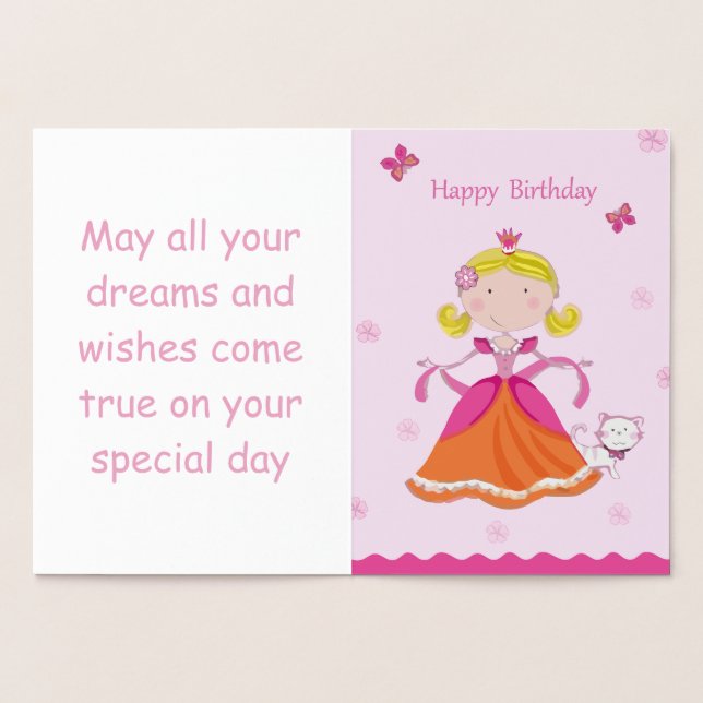 Tarjeta Con Relieve Metalizado Girls Birthday Foil Card (Interior)
