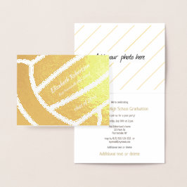 Tarjeta Con Relieve Metalizado Girl's volleyball athlete graduation party gold
