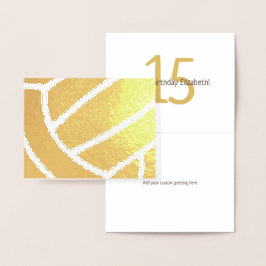 Tarjeta Con Relieve Metalizado Girl's volleyball happy birthday gold foil card