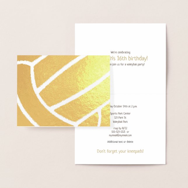 Tarjeta Con Relieve Metalizado Girl's volleyball sports related birthday gold (Demostración)