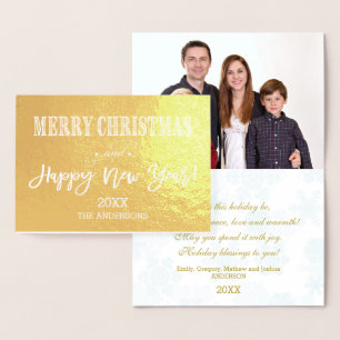 Tarjeta Con Relieve Metalizado Glam Merry Christmas Happy Year Family Photo