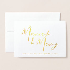Tarjeta Con Relieve Metalizado Gold Casado y Feliz Navidad Gracias Boda F