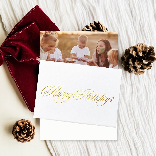 Tarjeta Con Relieve Metalizado Gold Happy Holidays Christmas photo folded (Subido por el creador)