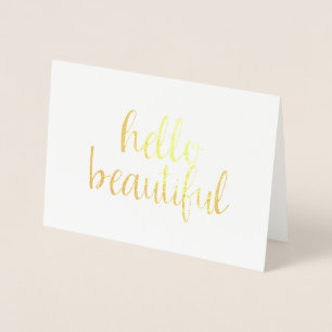 Tarjeta Con Relieve Metalizado Gold Hello Beautiful