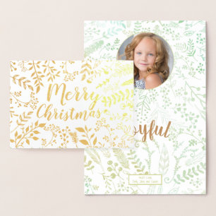 Tarjeta Con Relieve Metalizado Gold Merry Christmas Holiday Circle Floral Photo