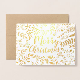 Tarjeta Con Relieve Metalizado Gold Merry Christmas Holiday Circle Floral Photo