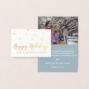 Tarjeta Con Relieve Metalizado Gold Merry Christmas Photo Snow Blue