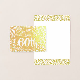 Tarjeta Con Relieve Metalizado Golden Damask 60 cumpleaños HGC personalizado