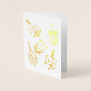 Tarjeta Con Relieve Metalizado Golden Dreidels