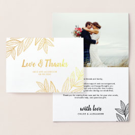 Tarjeta Con Relieve Metalizado Golden Leaves Love & Gracias Boda Photo
