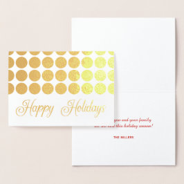 Tarjeta Con Relieve Metalizado Golden Polka Dots Happy Holidays Fancy Script