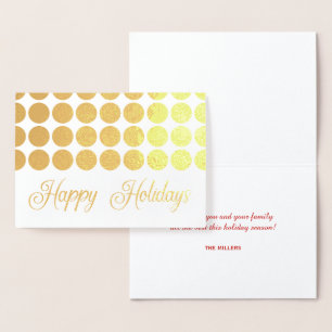 Tarjeta Con Relieve Metalizado Golden Polka Dots Happy Holidays Fancy Script