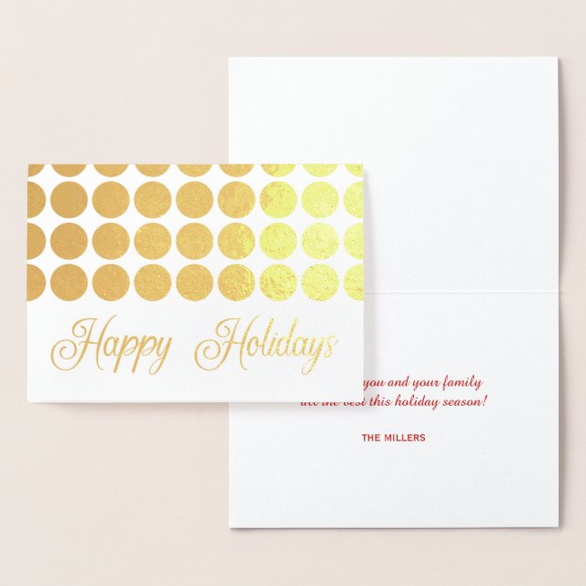 Tarjeta Con Relieve Metalizado Golden Polka Dots Happy Holidays Fancy Script (Demostración)