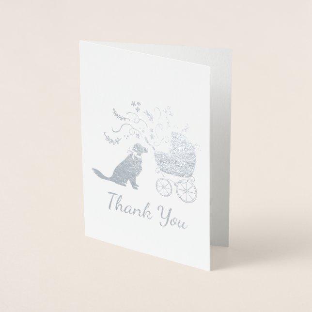 Tarjeta Con Relieve Metalizado Golden Retriever Dog Baby Shower Blue Boy (Anverso)