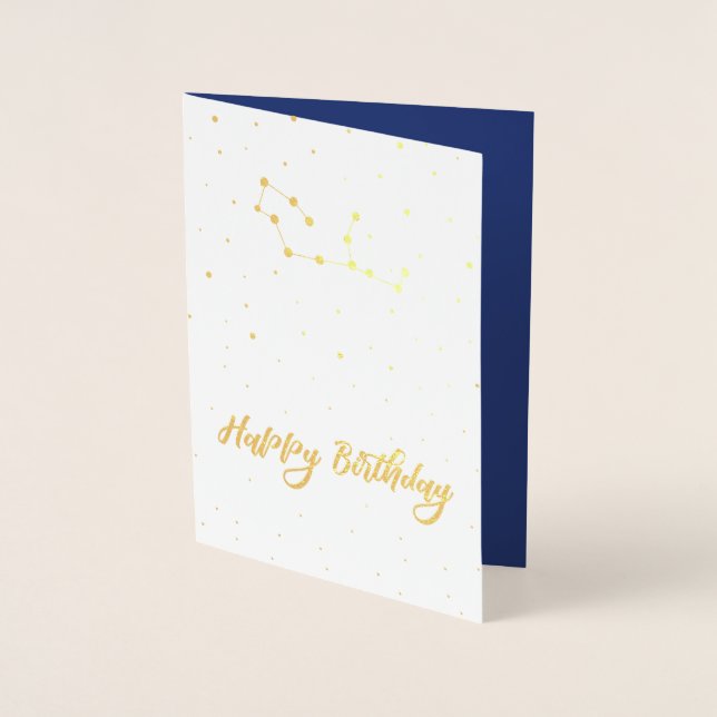 Tarjeta Con Relieve Metalizado Golden Virgo Constellation Feliz cumpleaños (Anverso)