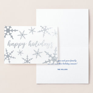 Tarjeta Con Relieve Metalizado Grabación de Ferias Felices de Snowflakes