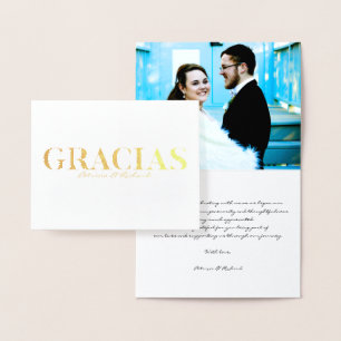 Tarjeta Con Relieve Metalizado Gracia Modern Font Boda Gracias Foto Relieve metal