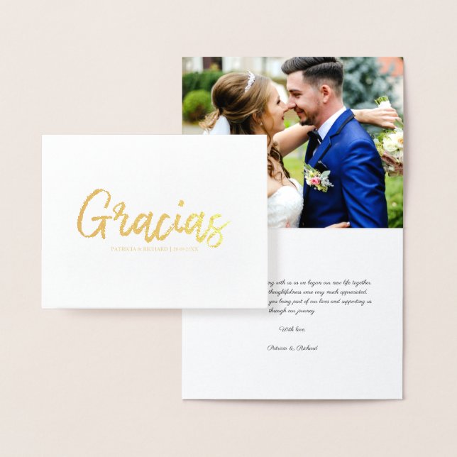 Tarjeta Con Relieve Metalizado Gracias Boda De Guión Elegante (Demostración)