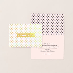 Tarjeta Con Relieve Metalizado Gracias Boda Rubor Pink Polka Dots Luxury