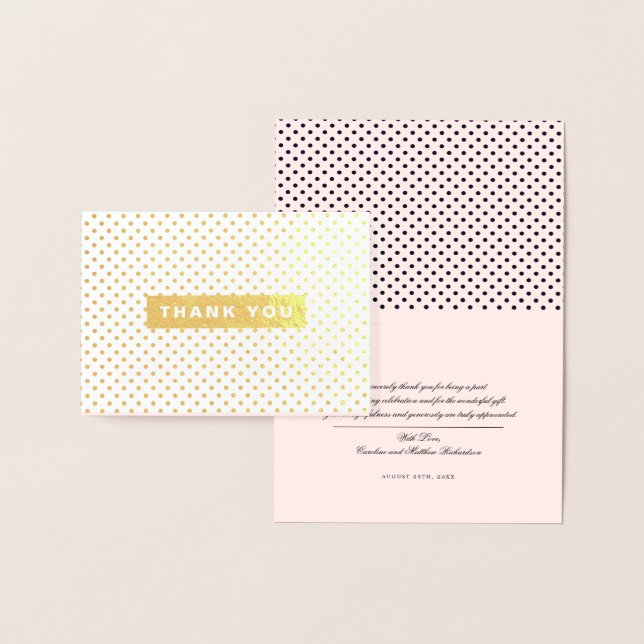 Tarjeta Con Relieve Metalizado Gracias Boda Rubor Pink Polka Dots Luxury (Demostración)