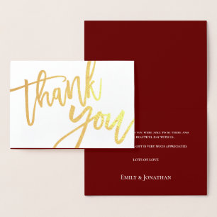Tarjeta Con Relieve Metalizado Gracias Boda Script Burgundy Gold