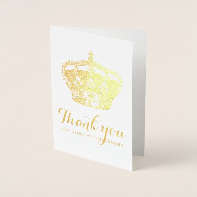 Tarjeta Con Relieve Metalizado Gracias, Bridesmaid Gold Royal Crown (Anverso)