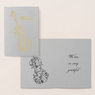 Tarjeta Con Relieve Metalizado Gracias Dibujo de línea de violín