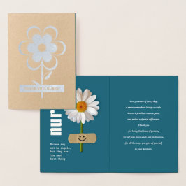 Tarjeta Con Relieve Metalizado Gracias, Enfermera. Sonriente Daisy Luxury