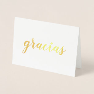 Tarjeta Con Relieve Metalizado Gracias Español Gracias Cepilepillo Guión Oro