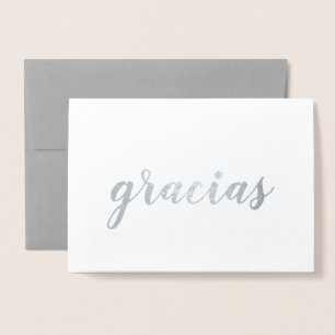 Tarjeta Con Relieve Metalizado Gracias Español Gracias Guión De Cepillo Plata