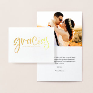 Tarjeta Con Relieve Metalizado Gracias Foto de agradecimiento de boda linda