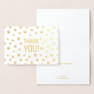 Tarjeta Con Relieve Metalizado Gracias Huellas de patas de animales en oro